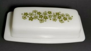 Vintage Pyrex Covered Butter Dish Spring Blossom Crazy Daisy White Green Flowers