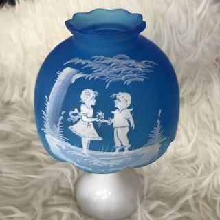 Vintage Westmoreland Blue Satin Glass Hand Painted Fairy Lamp