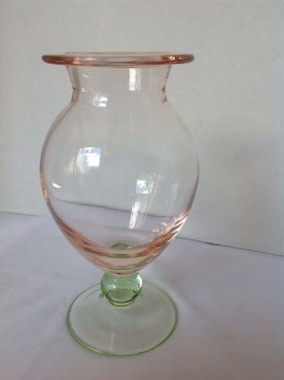 Vintage Watermelon Glass Vase Pink Over Green