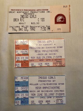 3 Indigo Girls Ticket Stubs From The 1990’s