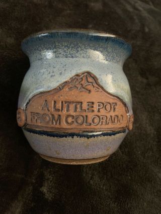 A Little Pot From Colorado Art Studio Pottery Jar Blue Brown Signed Souvenir Usa