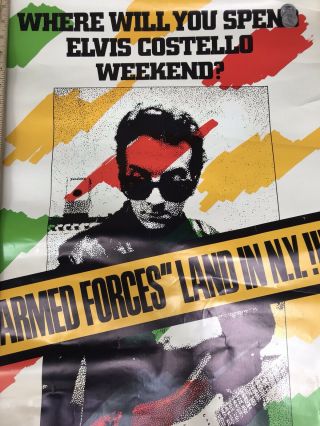 Vintage 1980s Elvis Costello Armed Forces Land In Ny Palladium Concert Poster