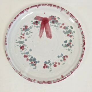 Bybee Art Pottery Kentucky Collectible Christmas Bow Holly Berry Wreath Plate