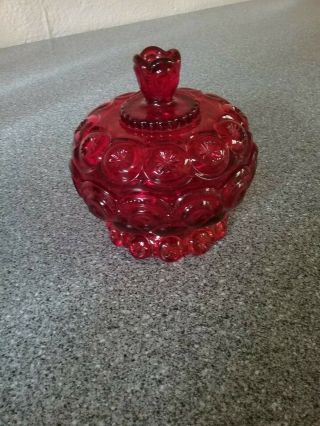 Moon And Stars Thumbprint Ruby Red Pedastal Candy Dish With Lid