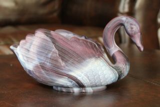 Vintage Imperial Glass Purple Slag Large Swan 9 " Planter Open Bowl Candy Dish