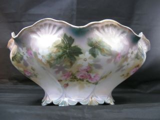 Antique Rs Prussia Large Footed Centerpiece Bowl Mold 501 Pink Roses & Dogwoods