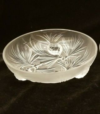 Verlys France Frosted Art Glass Pinecone Footed Candy Dish Bowl