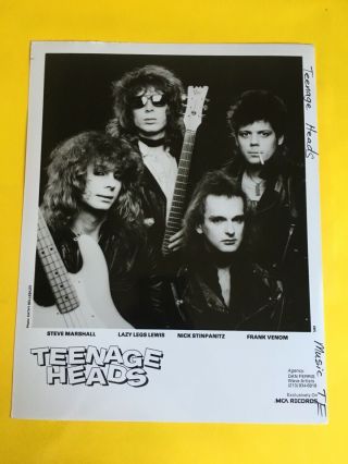Teenage Heads Press Photo 8x10,  Steve Marshall,  Frank Venom,  Mca 1983.