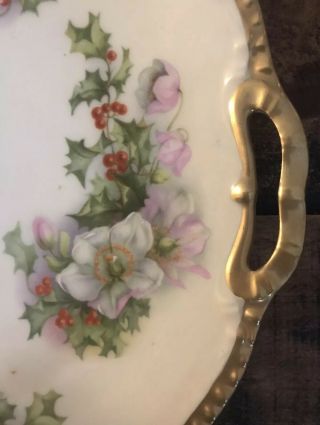 Antique Set Of 2 Porcelain Prussia Holly/Berry Plates With Gold Trim And Handles 3