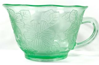 Vintage Green Depression Uranium Glass Dogwood,  Apple Blossom Thin Cup