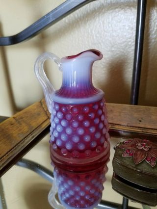 Vintage Fenton Hobnail Cranberry Milk Glass Bottle