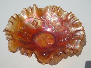 Antique Fenton Vintage Pattern Carnival Glass Bowl With 3 In 1 Edge