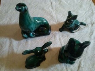 Blue Mountain Pottery Animal Figurine Set: Fawn,  Dog,  Seal,  Rabbit