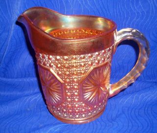 Vintage Imperial Marigold Carnival Glass Pitcher In Star Medallion Pattern 5.  75 "