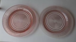 2 Vintage Pink Depression Glass Queen Mary Dinner Plates 9 7/8 "