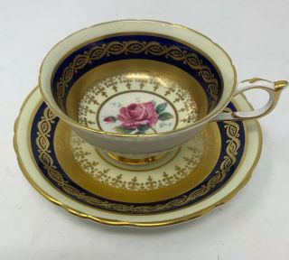 Paragon Bone China Tea Cup & Saucer Cabbage Rose Cobalt Decoration Loads Of Gold