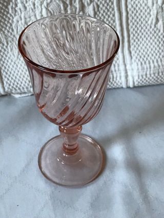 Vintage Pink Depression Glass 6” Optic Swirl Goblet/wine Glass - Arcoroc France