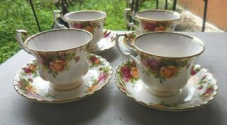 Royal Albert England Old Country Roses Teacup Tea Cup & Saucer Set Of 4