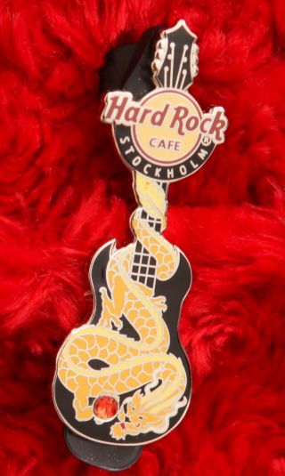 Hard Rock Cafe Pin Stockholm Dragon Guitar Series Gem Stone Hat Lapel Logo China