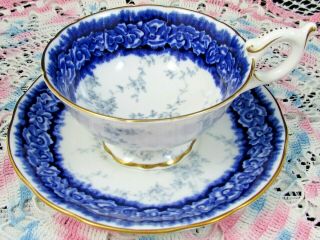 Coalport Cobalt Blue Floral Band Wide Mouth Tea Cup And Saucer