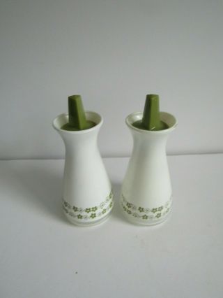 Vintage Pyrex White & Green Spring Blossom Crazy Daisy Salt & Pepper Shakers