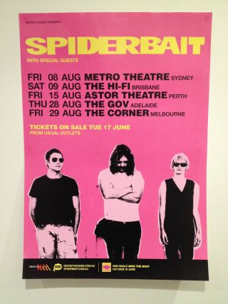 Spiderbait 2014 Australian Tour Poster A2 Tonight Alright Greatest Hits