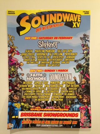 Soundwave 2015 Brisbane Promo Poster A2 Slipknot Faith No More Soundgarden