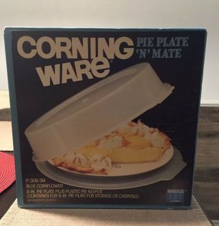 Nib Vintage Corning Ware 9 Inch Pie Plate P - 309 N Mate Cornflower Blue Flower