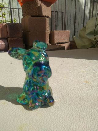 Fenton Green / Blue Carnival Glass Scottie Dog 3 " Tall Figurine