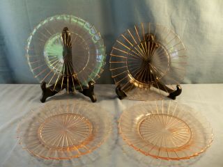 Set Of 4 Jeannette Pink Depression Glass Sierra Pinwheel Dinner Plates 8 7/8 