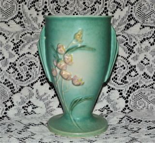 Vintage 1937 Roseville Pottery " Ixia " Green Handled 854 7 " (7 3/8 ") Vase