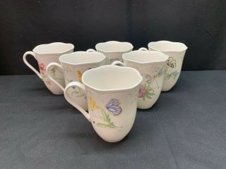 Lenox " Butterfly Meadow " Set Of 6 Designs Mugs 4 1/4 " Tall