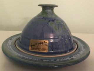 Louis Mulcahy Irish Studio Pottery Blue Glaze Stoneware Cover Dish