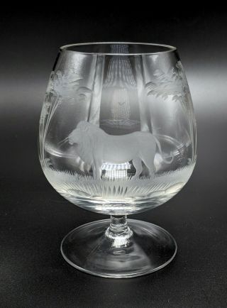 Rowland Ward Cognac Brandy Snifter Big Game Safari Lion Etched Glass