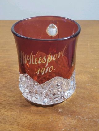Ruby Red Flash Glass Souvenir Cup With Handle Mary Mckeesport 1910 Rare