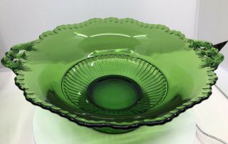 Vintage Green Depression Glass Serving Bowl 11 " X 9 - 3/4 " Decorative Large Bowl