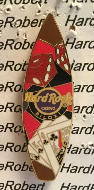 2007 Hard Rock Casino Biloxi Surfboard W/ Dice & Playing Cards Pin