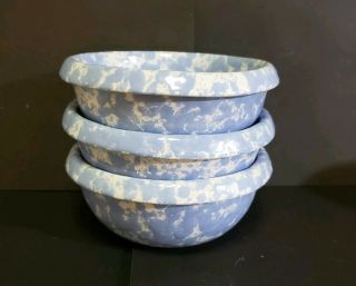 3 Bennington Pottery Morning Glory Blue Agate Rolled Edge Bowls 6 Inch Vermont