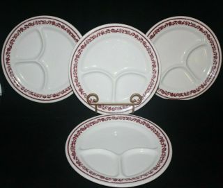 4 Vintage Buffalo China Restaurant Ware Dinner Plates - Maroon Floral Garland