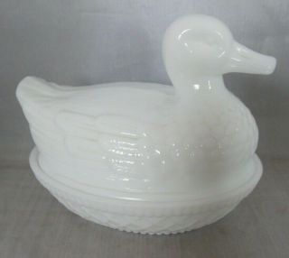 Imperial Glass - Ohio Milk Glass Duck On Nest Lidded Dish