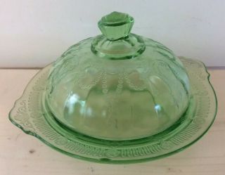 Anchor Hocking Green Depression Covered Butter Dish - Ballerina Cameo