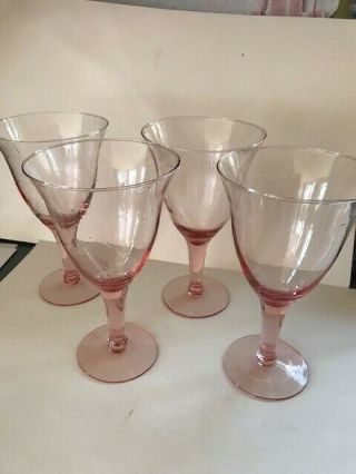 Delicate Large Pink Wine Glasses,  Set Of 4