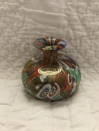 Vintage Millefiori Murano Perfume Bottle Or Vase Gold Lace Italian Art Glass