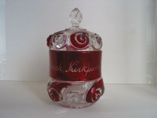 Eapg Ruby Stained Souvenir U S Glass,  Duncan Snail Pattern Covered Sugar Bowl