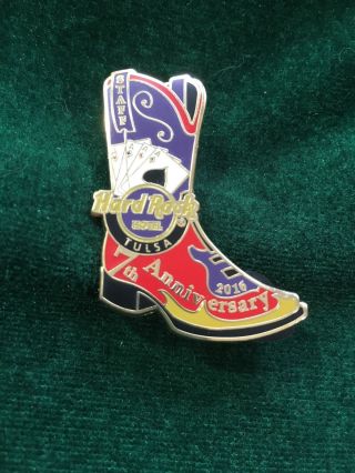 Hard Rock Cafe Pin Tulsa Hotel 7th Anniversary Staff Cowboy Boot W 4 Aces