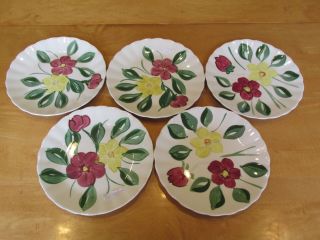 Set Of 5 Blue Ridge Southern Pottery Floral Red,  Yellow & Green Colors 7 " Plates