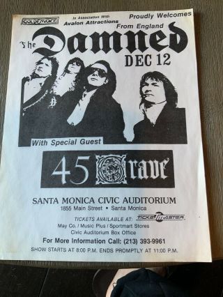 The Damned/45 Grave Concert Flyer Poster 1985 Punk Goth Deathrock