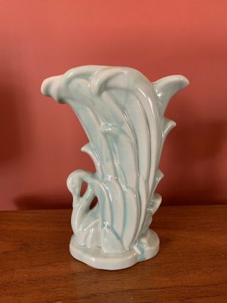Vintage Mccoy Pottery Green Swan Vase Planter Rare Art Sculpture 10 "