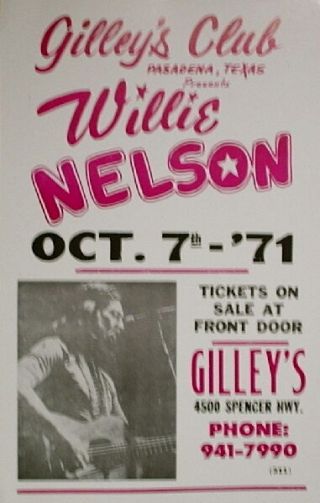 Willie Nelson Concert Poster - 1971 - Gilley 