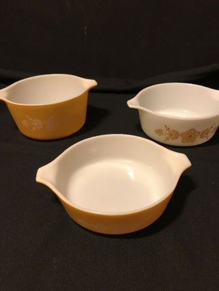 Vintage Pyrex Butterfly Gold Nesting Casserole Dishes 471,  472,  473